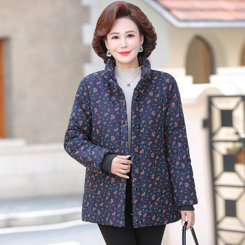 New winter clothing velvet thickened cotton-padded jacket medium women's winter floral cotton-padded clothing warm cotton-padded jacket