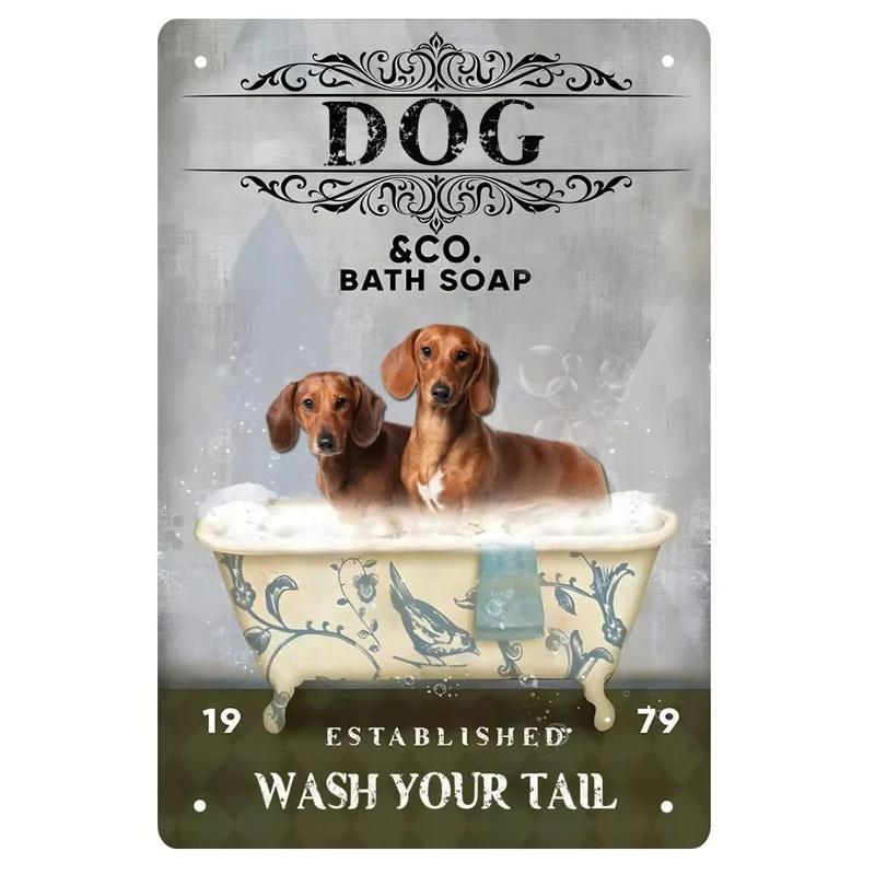 Dachshund Metal Tin Signs Hot Bath Wall Art Posters Plaque Sign Vintage Iron Painting Decoration for Home Cafe Bathroom Club