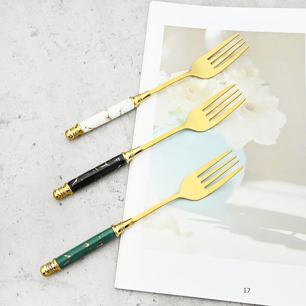 6 ks Příborová sada Mramorovaná keramická sada příborů Večeře Dezert Ovoce Dort Vidlička Stolní nádobí Nerezová sada nádobí