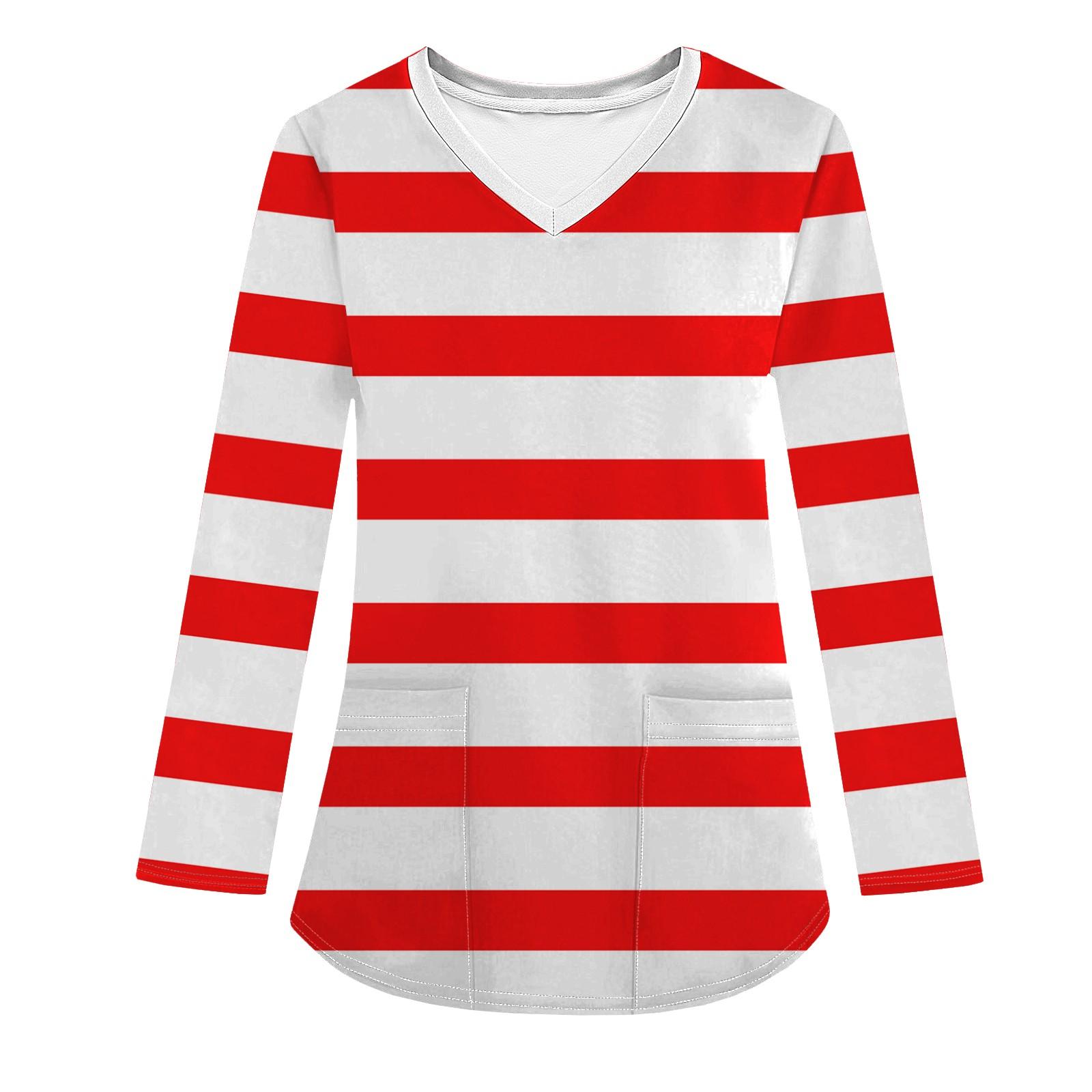 

Женская модная рабочая одежда с V-образным вырезом и длинным рукавом, с карманом, полосатая футболка с принтом L белый