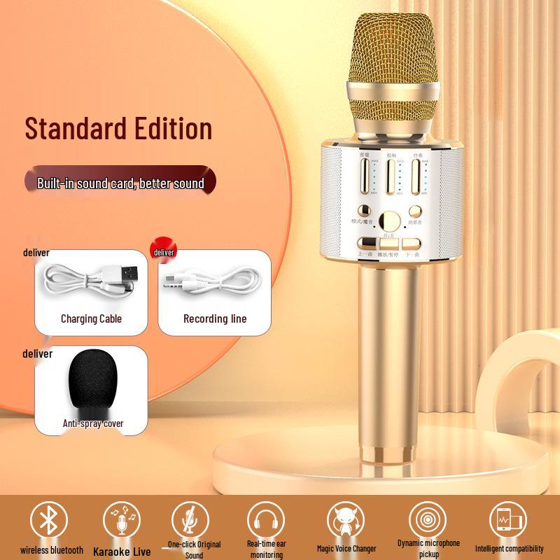 Wireless Bluetooth K-Song Microphone & Speaker with Built-in Sound Card for TV and Mobile