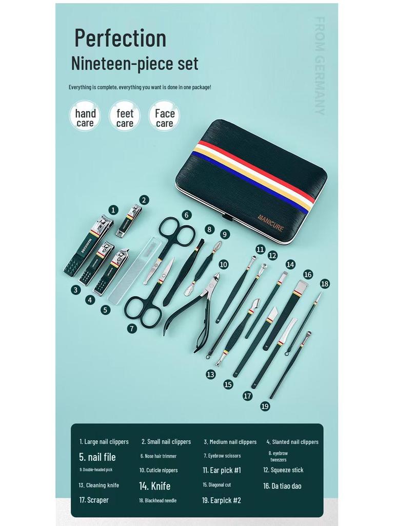 19-Piece Premium Stainless Steel Manicure Set with Eagle Beak Nail Clippers