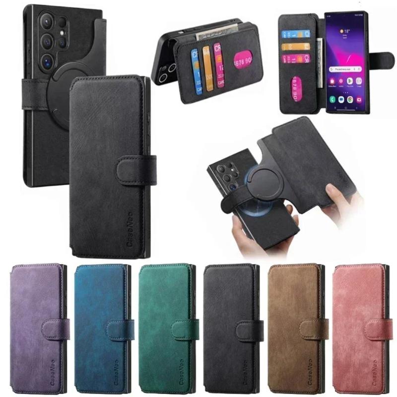 For Samsung S26 S25 S24 S23 FE S22 S21 Note20 Ultra Plus Magsafe Case Detachable Magnetic Card Holder Wallet Flip Leather Cover