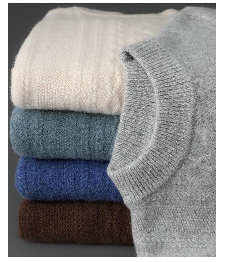 Men's Thick Half-High Collar Wool Sweater - Casual Loose Fit, 100% Pure Wool, Long Sleeve Pullover for Autumn & Winter