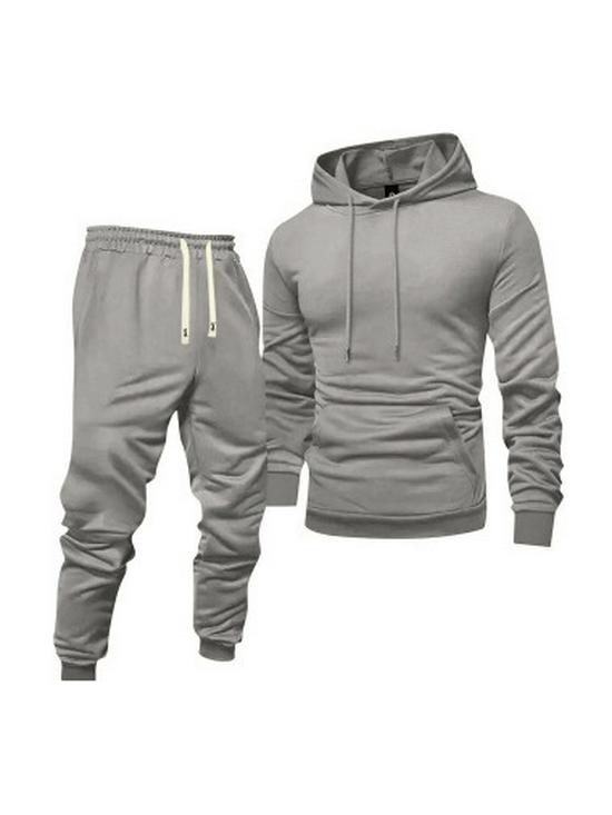 Men's Autumn Casual Hooded Sweatshirt & Solid Color Sweatpants Set
