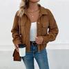 Women's Autumn and Winter Corduroy Retro Brown Cardigan Pocket Jacket Women