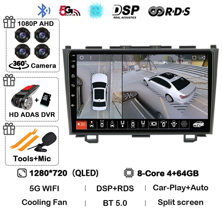Android 14 Carplay Car Radio For Honda CR-V 3 RE CRV 2007 2008 2009 2010 2011 Multimedia Player 2 Din DVD GPS Head Unit Stereo