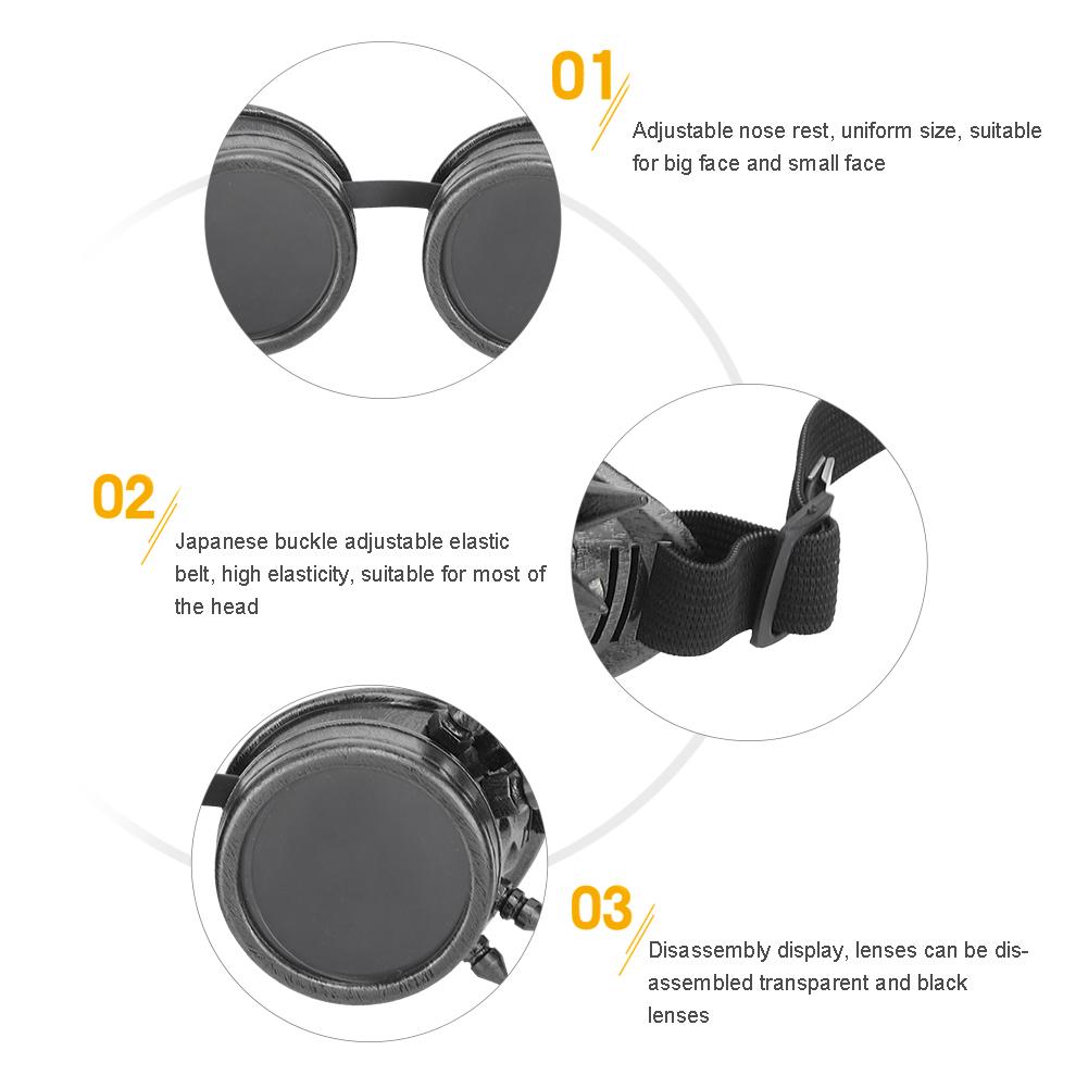 ABS Industrial Vintage Spiked Steampunk Unique Goggles Cycling Glasses Double Layer Windproof SunglassesBlack