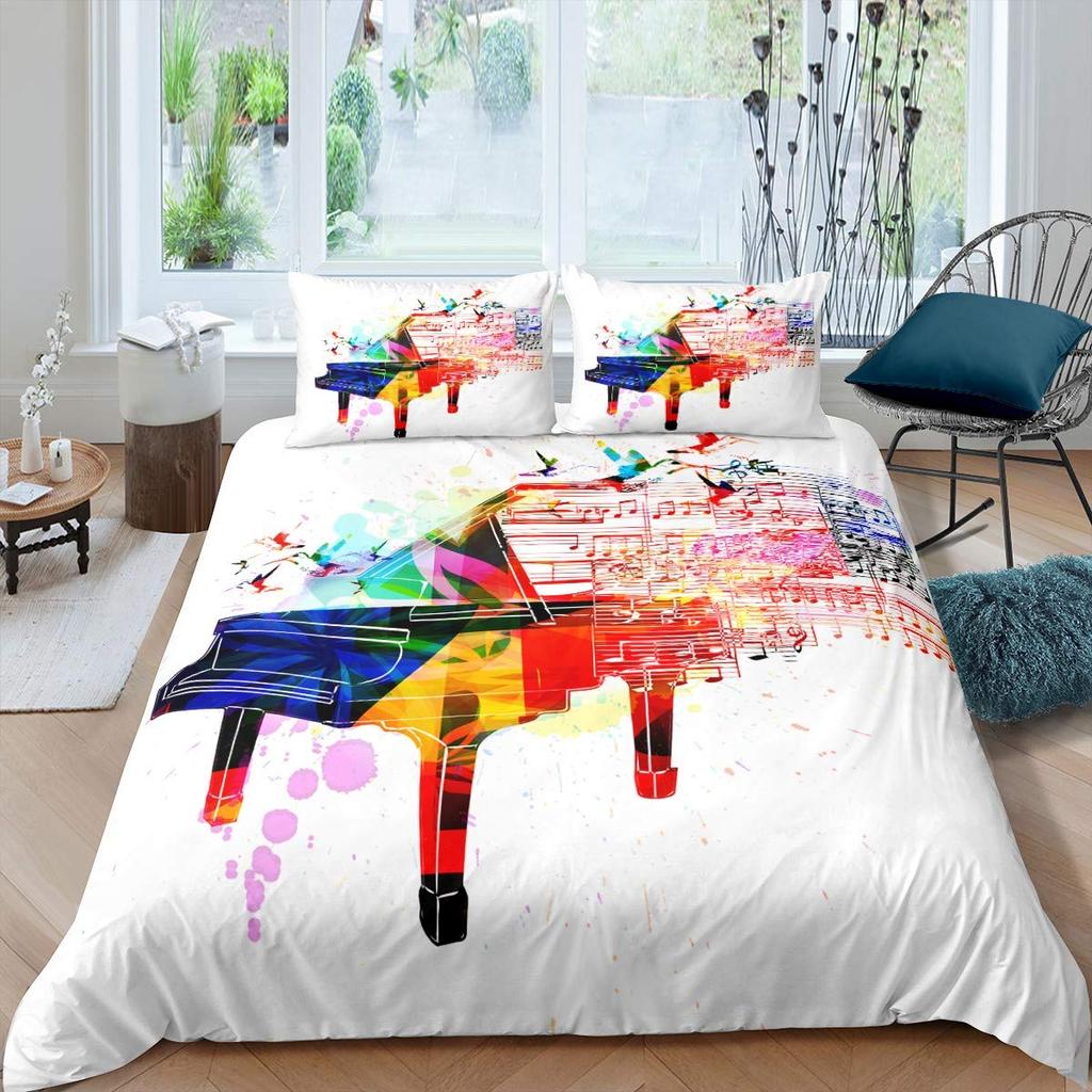 Vzor klavíru Povlak na přikrývku Klasická hudba Tematická 2/3dílná ložní souprava Hudební vzor Geometrický pruh Královský povlak na přikrývku