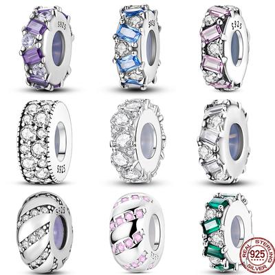Genuine Copper Charms Beads Colorful Square Zircon Silicone Clip For Women Fits Genuine Bracelet DoItYourself Accessories