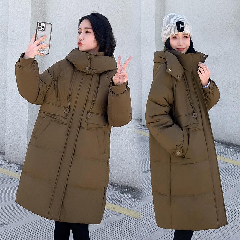 Cotton Jacket Women's Mid-length Over the Knee New Down Cotton Jacket Thickened Korean Version Loose Hooded Winter Versatile Jacket