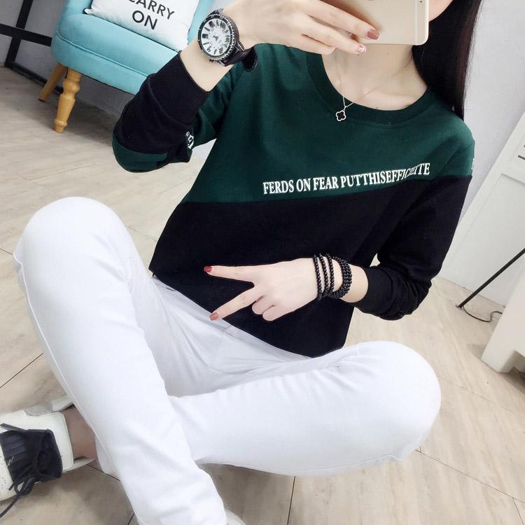 Simple Color Stitching T-shirt Slim Fashion Letter Printing Thin Sweater Spring Korean Women's Sweatshirt