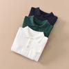 Kids' Solid Color Polo Shirt with Turn-Down Collar - White Fleece School Uniform, Pure Cotton, Thick Top