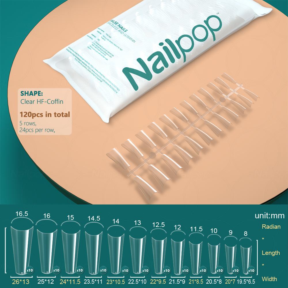 Nailpop Transparent Fake Nail Acrylic Tips Press On Nails Coffin Traceless and Ultrathin False Nails Accessories Tools 120pcs