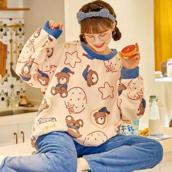 

Petite Women s Coral Fleece Pajamas for Outdoor Wear, Cute Flannel Home Set, 2024 Autumn/Winter Collection XXL