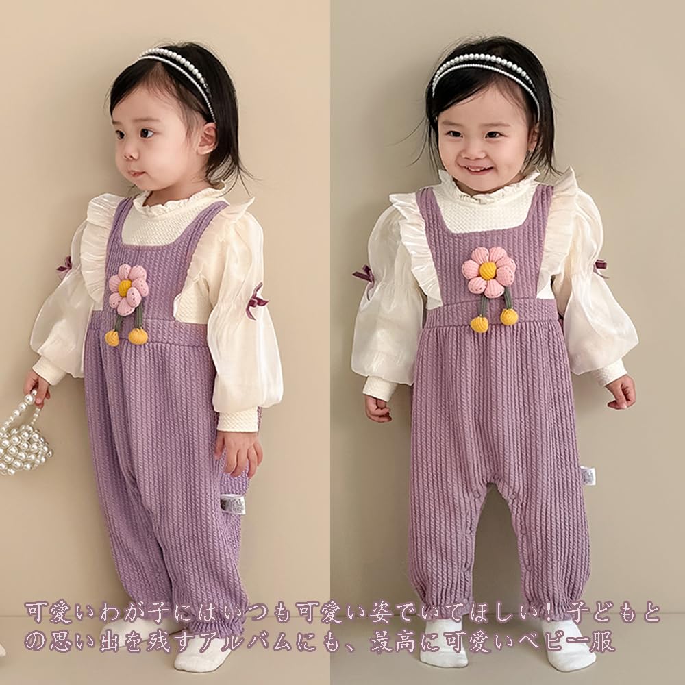 Baby Clothes Girls Rompers Coveralls Baby Clothes Newborn Clothes Going Out Cute Front Opening Long Sleeve Purple Flowers 80 Months [Reegoo Peter]