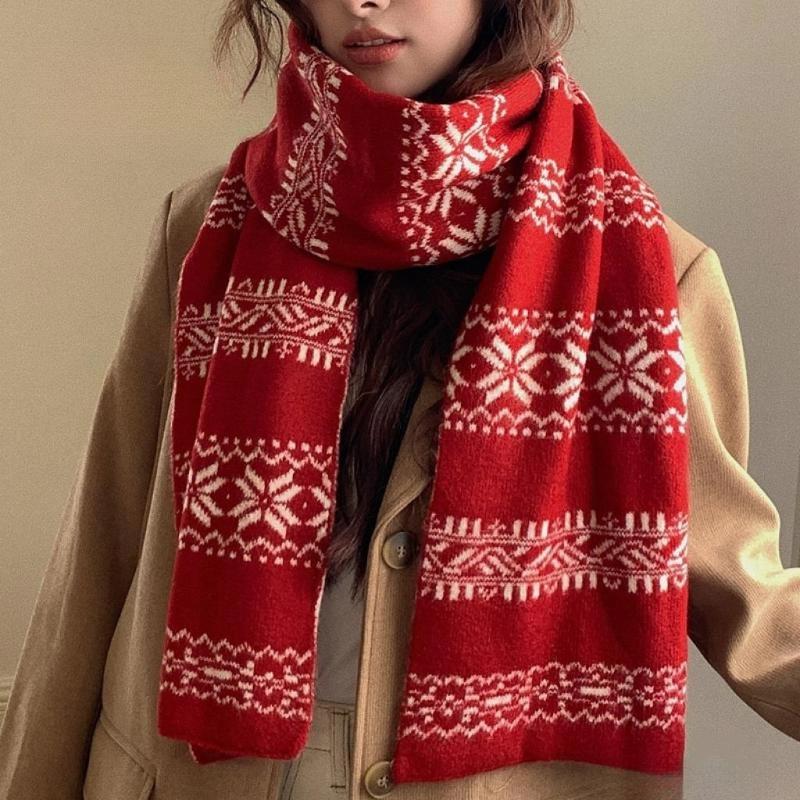 Thickened Double-Sided Knitted Scarf For Women Windproof Muffler Warm Shawl  Year'S Christmas Accessories
