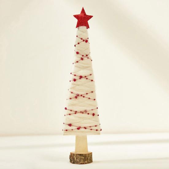 Yousheng Christmas Tabletop Decoration Plush Wool Felt Reindeer Santa Tree Figurine with Wooden Base for Winter Tiered Tray Mantel Decor
