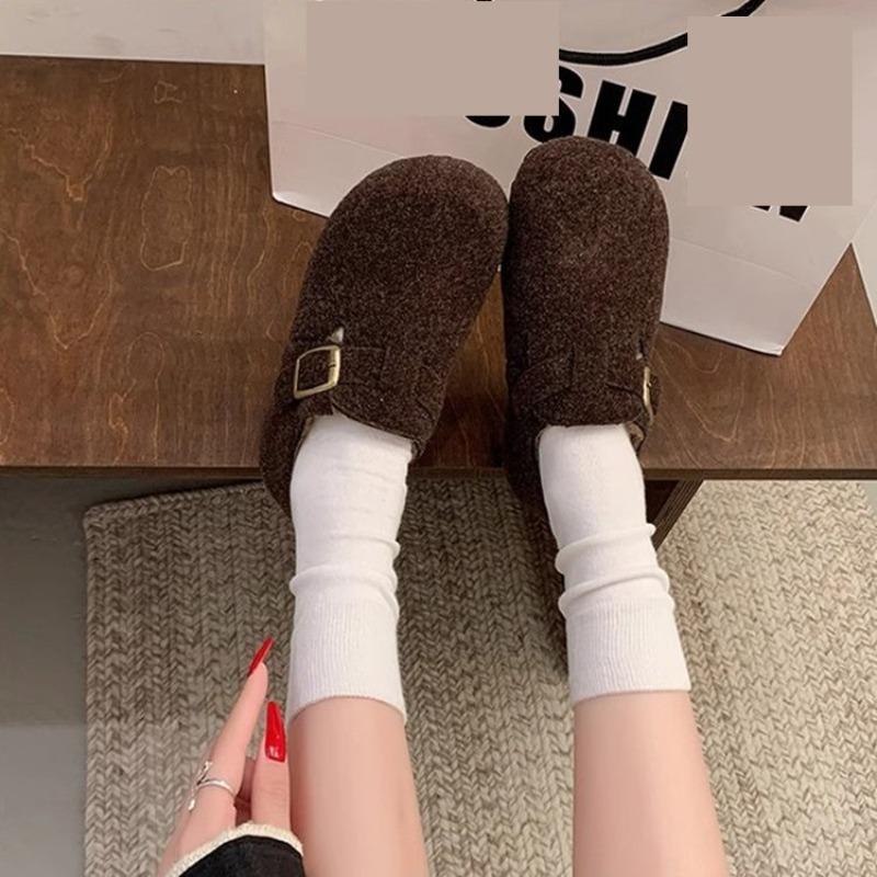 Women's Velvet Warm Flat Shoes Autumn and Winter Fluffy Shoes Lazy People Wear Cotton Shoes Outside