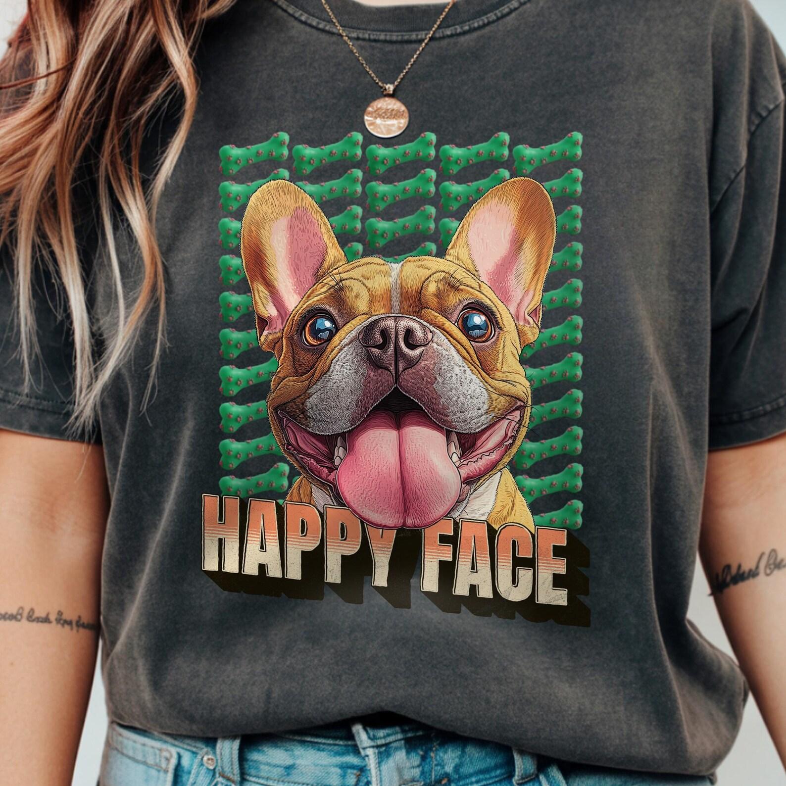 French Bulldog Shirt, Funny Frenchie Tee, Happy Dog Face Graphic, Frenchie Lover Gift 2XL