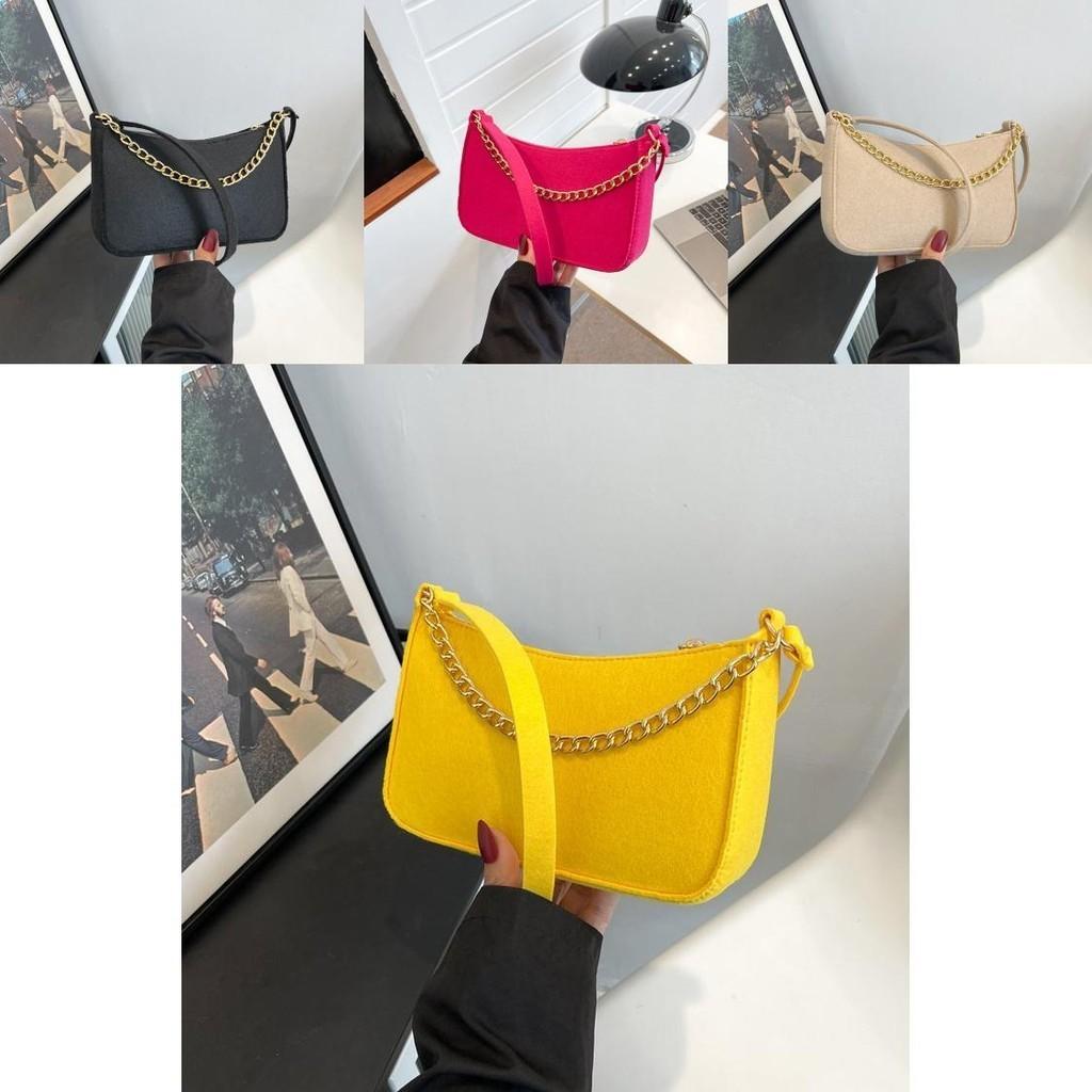 Stylish Pu Felt Tote Bag For Women In Khaki Black Pink And Lemon Yellow For Daily Use
