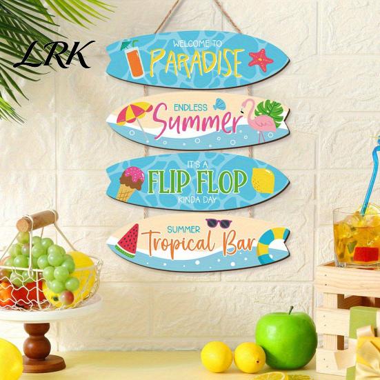 Bedroom Wall Accent Inspirational Wooden Hanging Sign, Summer Surf Kids Positive Quote Plaque, Decorative Wood Plaque Farmhouse String Sign