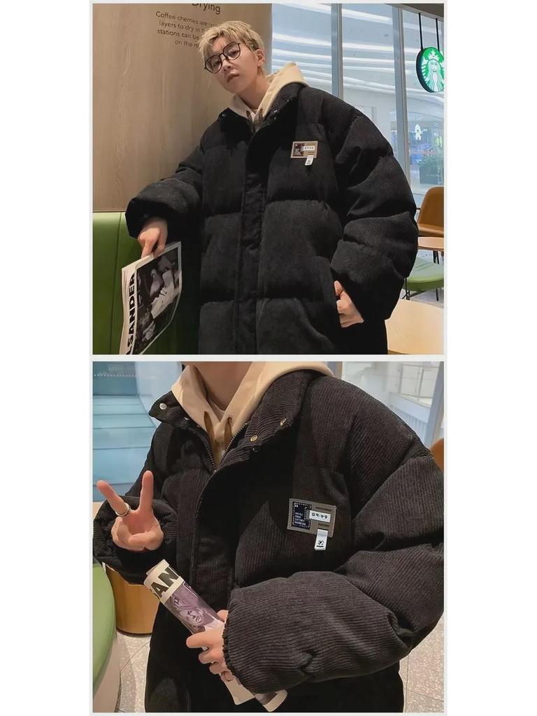 Unisex Corduroy Stand Collar Thick Cotton Jacket - Trendy Winter Coat for Couples