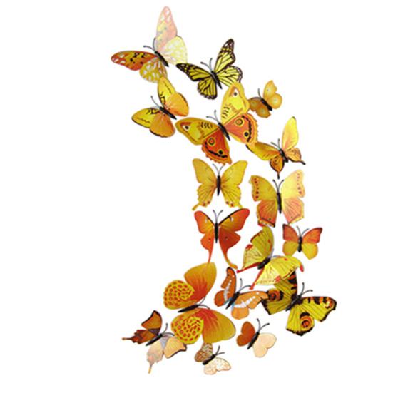 

12шт 3D бабочки из ПВХ DIY бабочка художественная наклейка домашний декор настенная роспись наклейки жёлтый