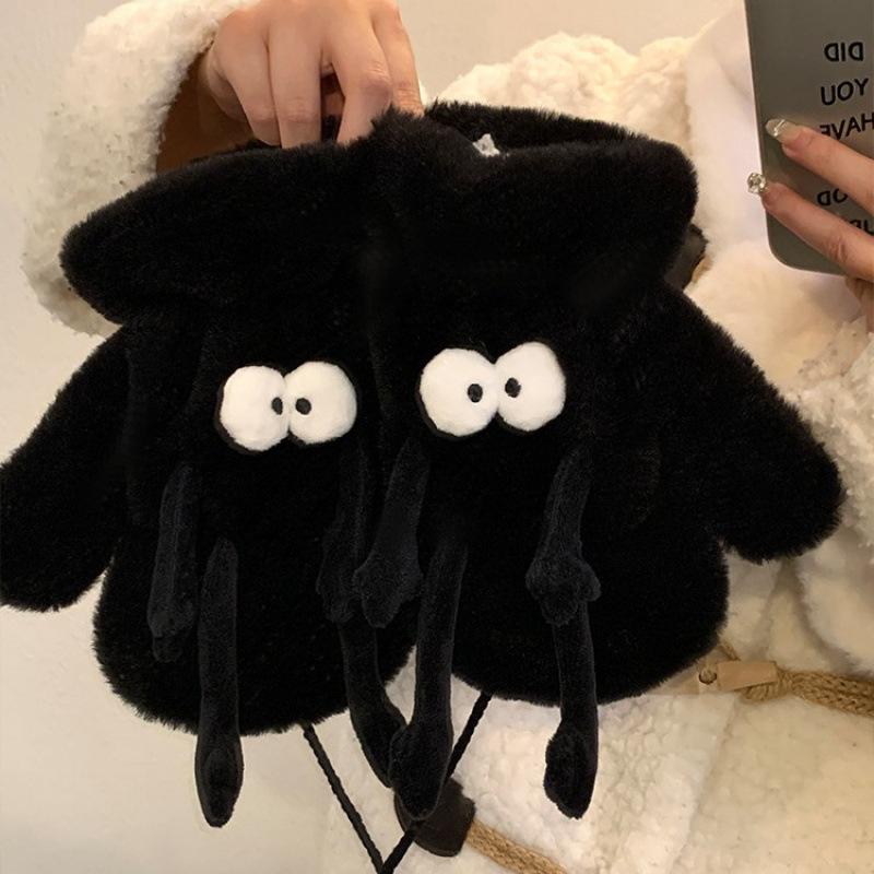 New Cartoon Cute Neck Hanging Fleece Thickened Warm Plush Riding Windproof and Cold-proof Gloves