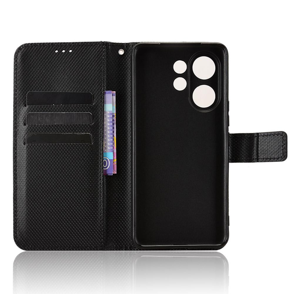 For Vivo V60 5G Leather Wallet Case with Strap Diamond Texture Phone Cover