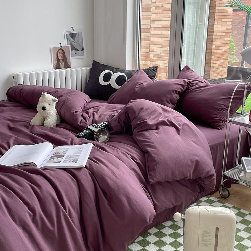 Solid Plain Twin Full Queen Soft Washed Microfiber Duvet Cover Set 4Pcs with Zipper Closure 1Duvet Cover 1Bed Sheet 2Pillowcases