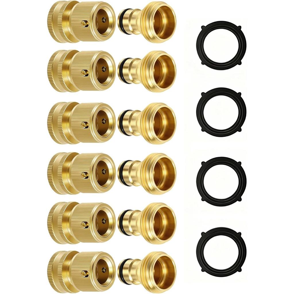 Quick Connect Hose Fittings 3/4" GHT - Solid Brass Garden Hose Connectors, No-Leak Design & Universal Fit for Instant Connection (2 Sets)