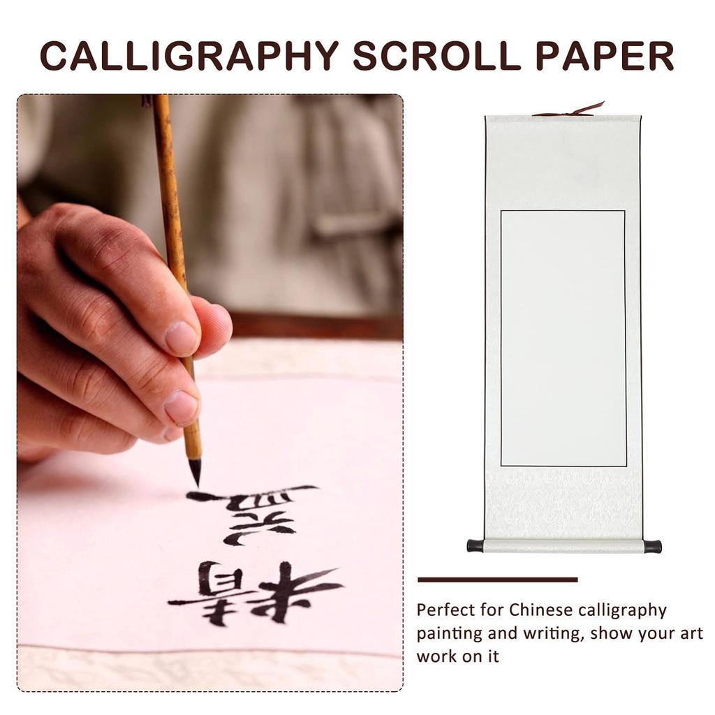EXCEART Hanging Blank Calligraphy Traditional Chinese Wall Scroll for Calligraphy Calligraphy Paper Scroll, Paper, 46.85x6.30 Inches, Practice,