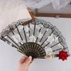 Ladies Lace Hand Fan Black White Cloth Folding Fans With Tassels Ancient-Style Dance Folding Hand Fan For Wedding Party Favor
