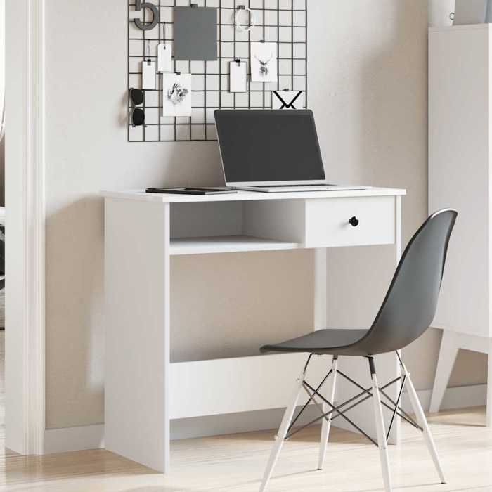 VidaXL White Desk 80x40x75 Cm Engineered Wood, Computer Desk, Standing Desk, Desk with Storage, Study Desk 860472