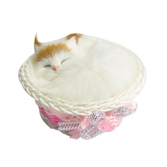 Lifelike Screaming Sound Cat in Basket Plush Doll Kids Toy Home Car Decoration
