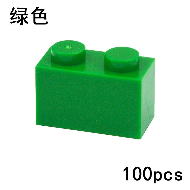 

100PCS DIY Building Blocks Thick Figures Bricks 1x2 Dots Educational Creative Size 1*2 Dot Compatible With 3004 Toy for Children зелений