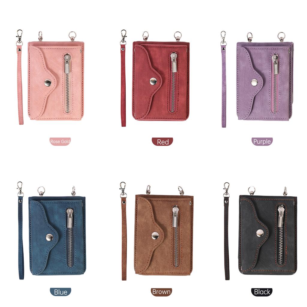 Reißverschluss-Geldbörse, Leder-Umhängetasche für Samsung Galaxy Z Flip 4 3 Flip4 Flip3 5G, Geldbörse, Lanyard-Riemen, Kartenschlitz-Halter, Taschenabdeckung