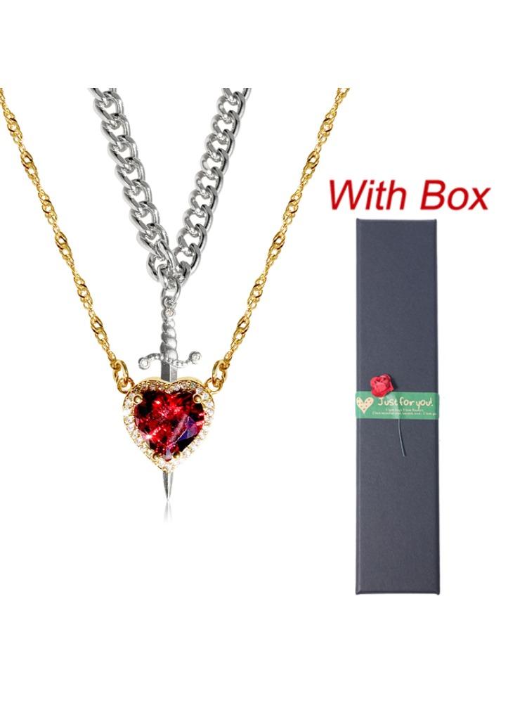 Set di 2 Collane Cuore e Spada - Acciaio Inossidabile Placcato Oro 18K Collane Cristallo per Coppia Donne Uomini Fidanzato Fidanzata