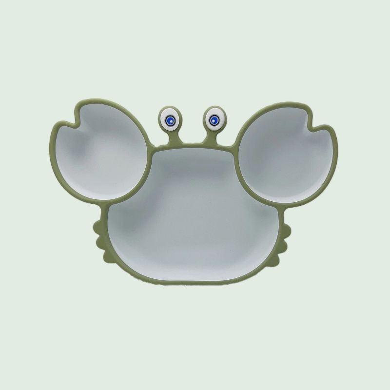 Silicone Dinner Plate Baby Bowl, Cartoon Crab Divider Bowl, Anti-fall Auxiliary Training