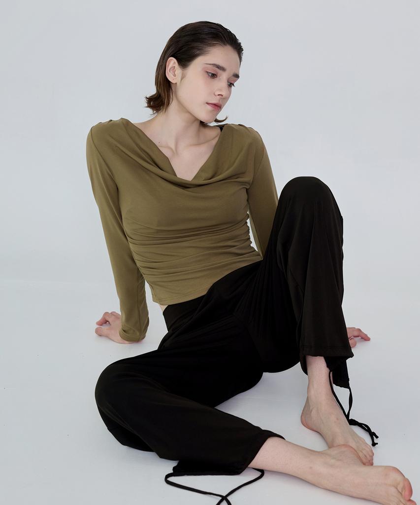 Debiweeo Drape Two-Way Long Sleeve Devi-T0143-Olive Khaki