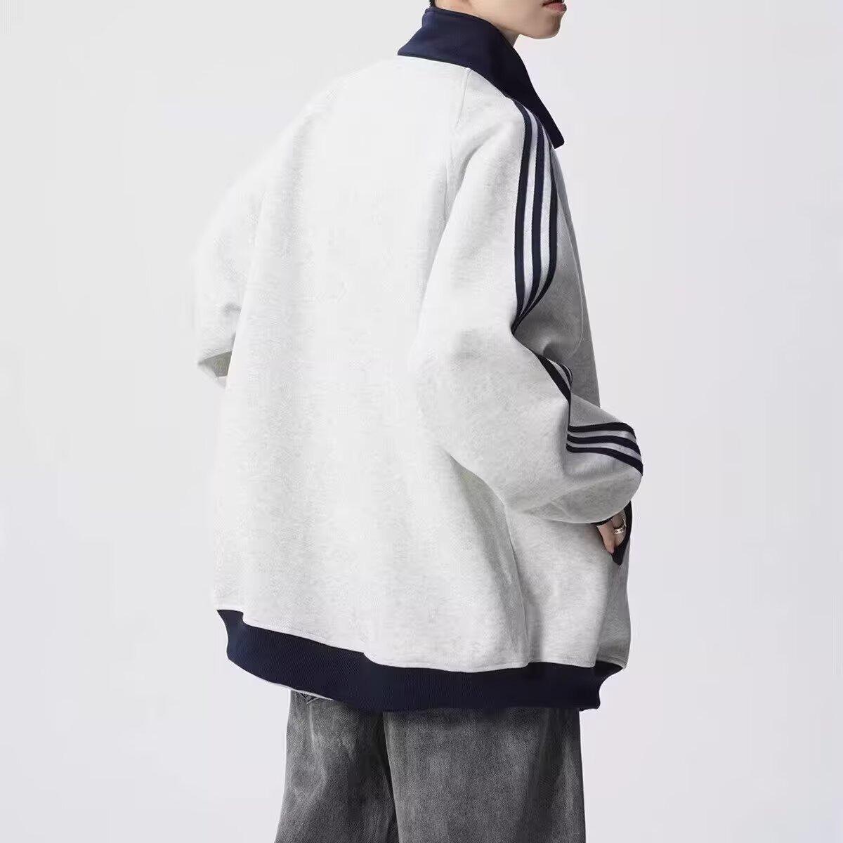 

Men s Autumn Patchwork Sports Jacket - Versatile High Street Punk Striped Baseball Outerwear M сірий колір