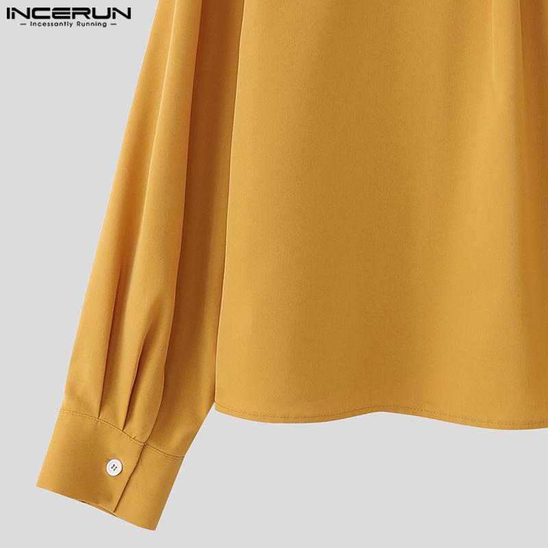 INCERUN S-5XL Men Turn Down Collar Long Sleeve Buttons Loose Casual Shirts Tops