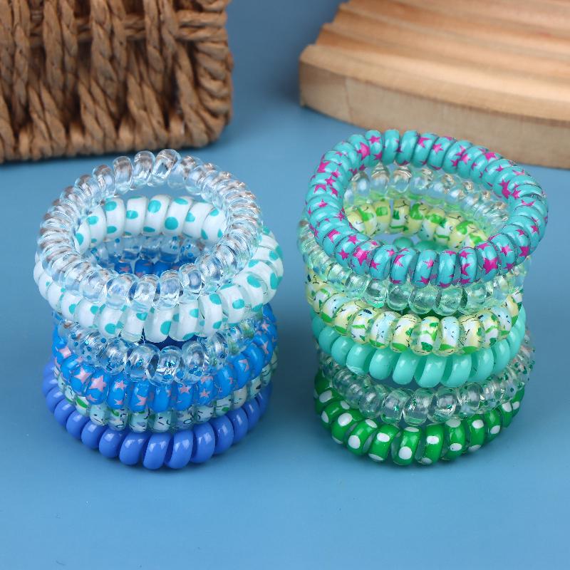 6Pcs Vibrant Playful Gradient Color Phone Line For Girls High Elasticity Headband Tied Bun Hair Loop Rubber Band Headband