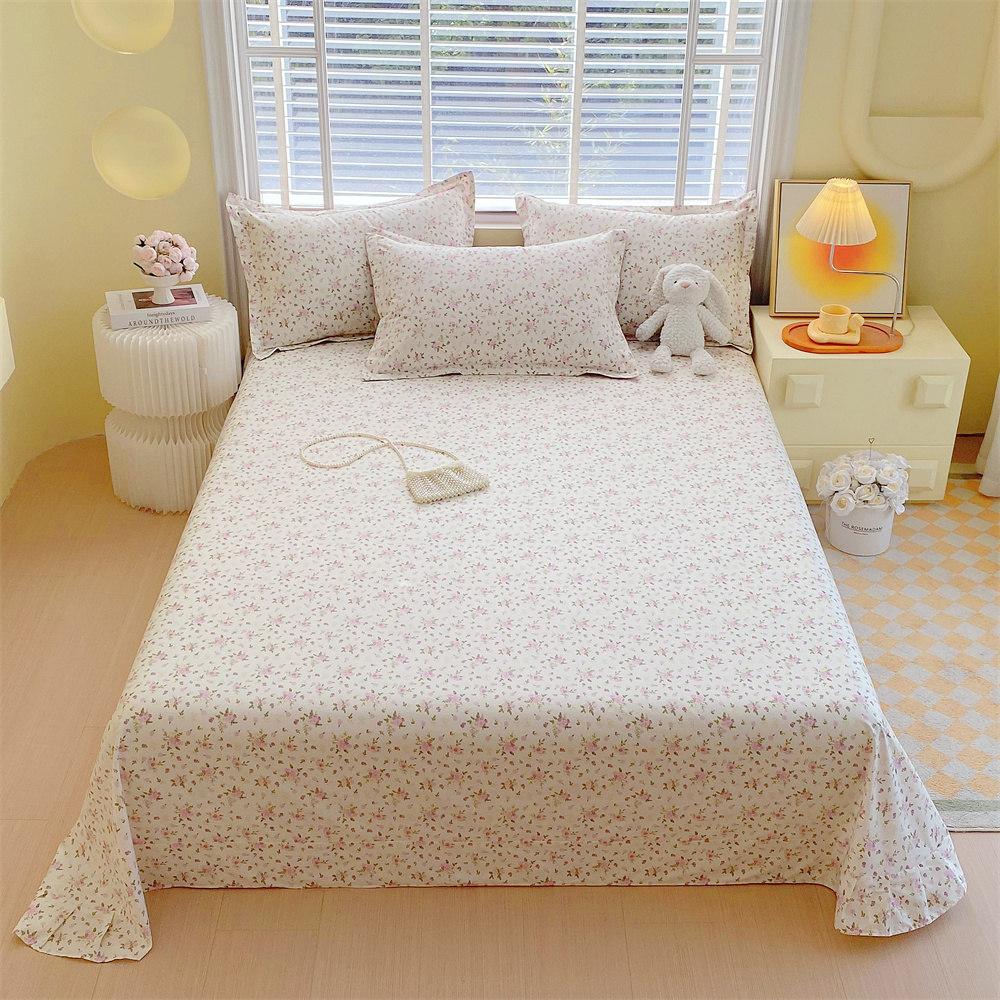 Cotton Bed Flat Sheet for Double Bed Plain Top Sheets Single/Queen/King Flowers Flat Bedsheets Soft Home Bed Linen Sheets