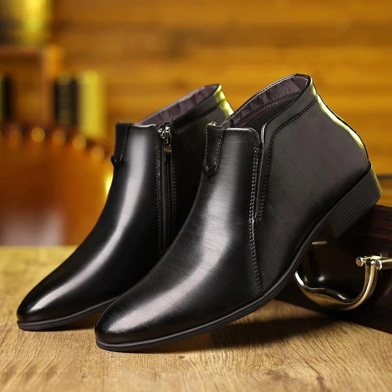 Bottes de Cowboy Rétro Chaussures en Cuir Bottines Chelsea Bout Pointu Bottes pour Hommes Fermeture Éclair Bottines pour Hommes Automne Hiver Chaussures de Ville