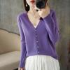 Autumn Winter Casual Fashion Solid Color V-neck Cardigan Coat Women All-match Bottomed Knitting Top