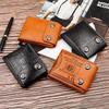 Cartera de Cuero Corta Multifuncional para Hombre con Doble Botón a Presión