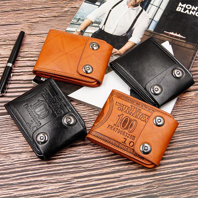 Cartera de Cuero Corta Multifuncional para Hombre con Doble Botón a Presión