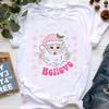 Santa Claus Riding A Dolphin Print Tshirt for Girls White Casual Christmas Gift Tshirt Fashionable Shortsleeved Tshirt Women